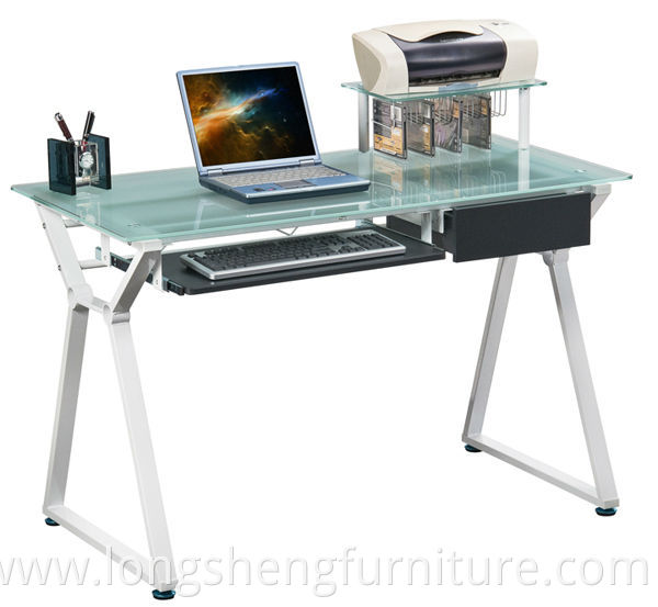 Modern Office Furniture Glass Computer Desk Table With Shelf